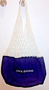 Jack Rogers Tote Blue Canvas and White Netting Inside Pocket - Picture 1 of 5