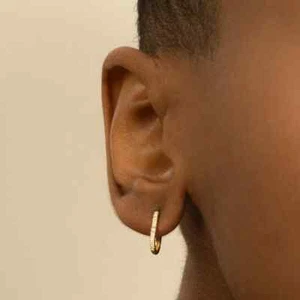 0.18CT Round Natural Diamond GH SI Hoop Drop Dangle Earrings 14k Yellow Gold - Picture 1 of 12