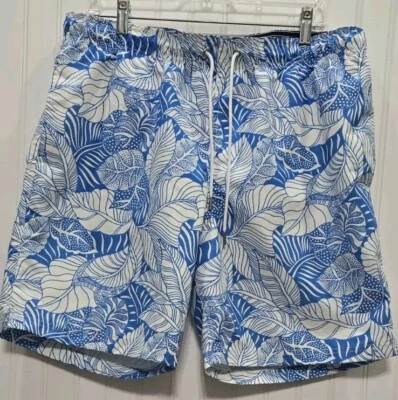 Lands' End Men's Floral Swim Trunks Size L (36-38) Drawstring Waist Lined Blue - Image 1 of 4