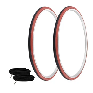 PRO+ TIRES 27" x 1-1/4" Black/Red P-148 W/ HEAVYDUTY TUBES 48mm Presta Valve - Picture 1 of 1