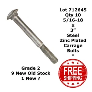 5/16-18 x 3" CARRIAGE BOLTS Steel Zinc Plated Partial Threads (10) 712645 - Picture 1 of 2