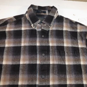 PENDLETON Shirt Mens M MASON OUTDOOR FLANNEL BUTTON UP Plaid Black & Brown - Picture 1 of 3