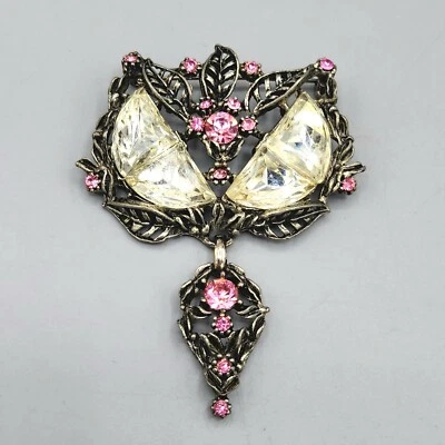 Vintage Pie Cut Clear and Pink Rhinestone Whatever-This-Is Figural Brooch - Image 1 of 4