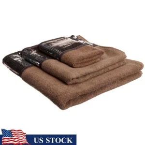 3 Piece Cotton Towel Set Bath Hand Wash Cloth Geometric Design Decorative Border - Picture 1 of 2