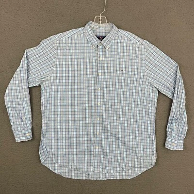 Camisa Vineyard Vines Ballena Para Hombres XL Calce Ajustado Azul A Cuadros Manga Larga Informal Papá Foto 1 de 4