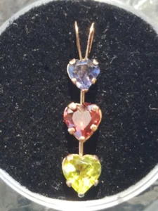 Iolite, Garnet & Peridot Labcreated Heart Cut Pendant 10KT Solid Yellow Gold - Picture 1 of 12