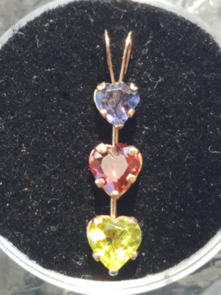 Iolite, Garnet & Peridot Labcreated Heart Cut Pendant 10KT Solid Yellow Gold  - Image 1 of 4