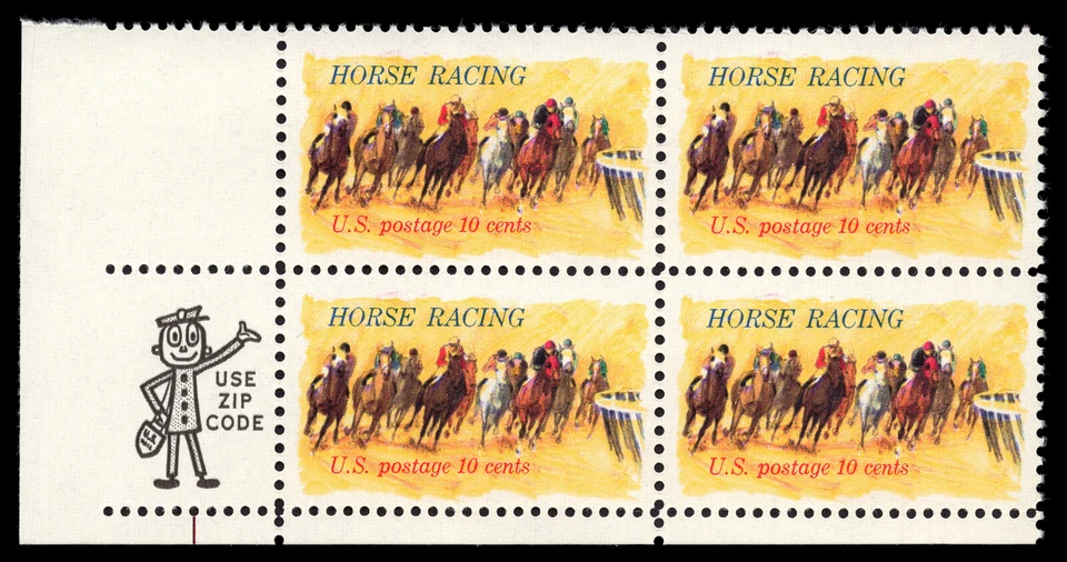 US Scott # 1528, Horse Racing, Zip Block of (4) 1974 10¢ Stamps, MNH - Image 1 of 1