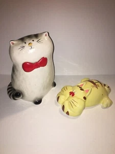 Set of 2 Vintage Lefton Ceramic Japan Kotobuki Cat money piggy banks Kitten Meow - Picture 1 of 10