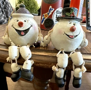 2 Christmas Shelf Sitters Snowman dangle legs SUPERCUTE!!! - Picture 1 of 5