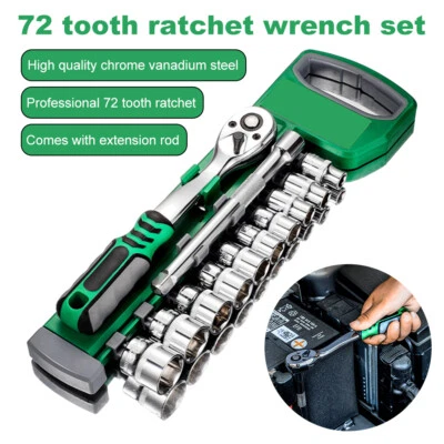 72-Tooth 1/4" 3/8" 1/2" Drive Ratchet Handle Quick Release Socket Wrench Set - Image 1 of 4