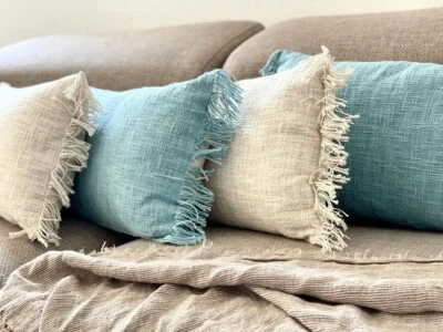 Set of 2 , Handmade, Vegan Cushion Covers 18x18in with Fringes1 - Image 1 of 4