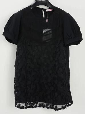 New Blugirl Folies Women's 42 Medium Tulle Lace Black Floral Short Sleeve Blouse - Image 1 of 4