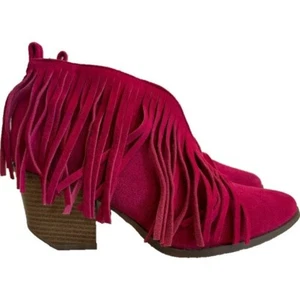 Beast Fashion Pink Fringe Booties Ankle Boots Boho Western Bohemian Size 7 - Picture 1 of 12