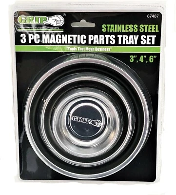 JUEGO DE 3 BANDEJAS DE PIEZAS MAGNÉTICAS DE ACERO INOXIDABLE PULIDO 6", 4" 3" 67487 Foto 1 de 2