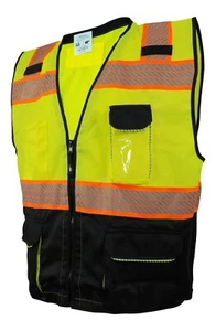 L&M Hi Vis Vest Surveyor Safety Vest Class 2 D-Ring Harness Photo ID Pocket - Picture 1 of 13