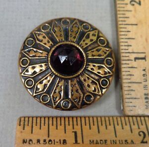 GAY '90s VICTORIAN BUTTON #12, 1800s Faceted Purple Glass Jewel in Brass, LARGE