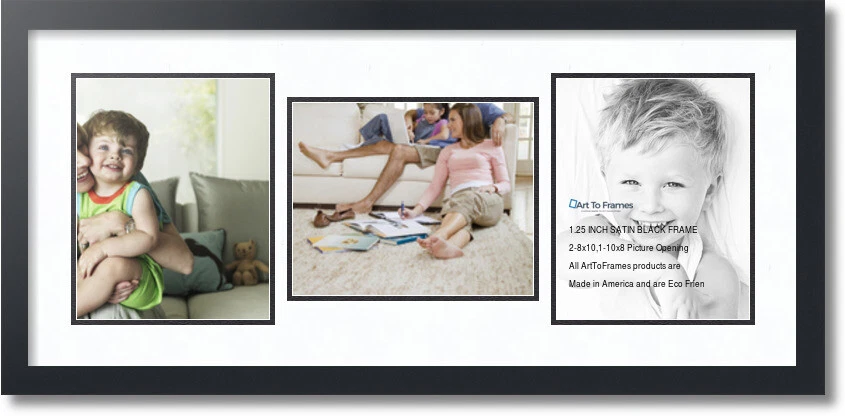 ArtToFrames Collage Mat Picture Photo Frame 3 8x10" Openings in Satin Black 117 - Image 1 of 1