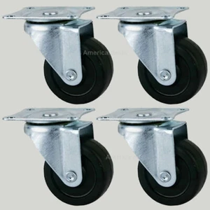 4 Pack 3'' Swivel Caster Wheels Hard Rubber Base with Top Plate & Bearing - Picture 1 of 6