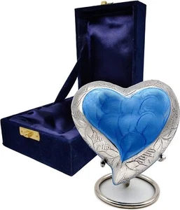 Sky Blue Heart Keepsake Urn - Mini Ash Small Handcrafted - Picture 1 of 8