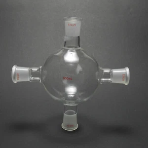 Fiaschetta vetro giunto incrociato 500 ml 4 colli 24/29 quattro colli laboratorio chimica vaso - Foto 1 di 1