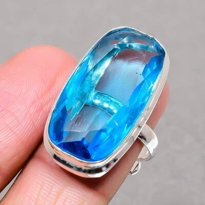 Anillo de joyería ajustable de regalo hecho a mano con piedras preciosas de cuarzo tanzanita facetadas SR 2187 Foto 1 de 4