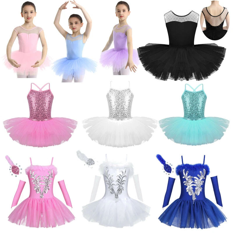 Kids Girls Ballet Dance Dress Sequined Swan Ballerina Leotard Dancewear Costume - Image 1 of 1