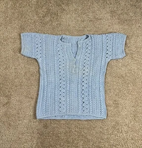 1960’s Vintage Hand Made Knitted Thick Blue Women’s Shirt Size Small - Picture 1 of 6