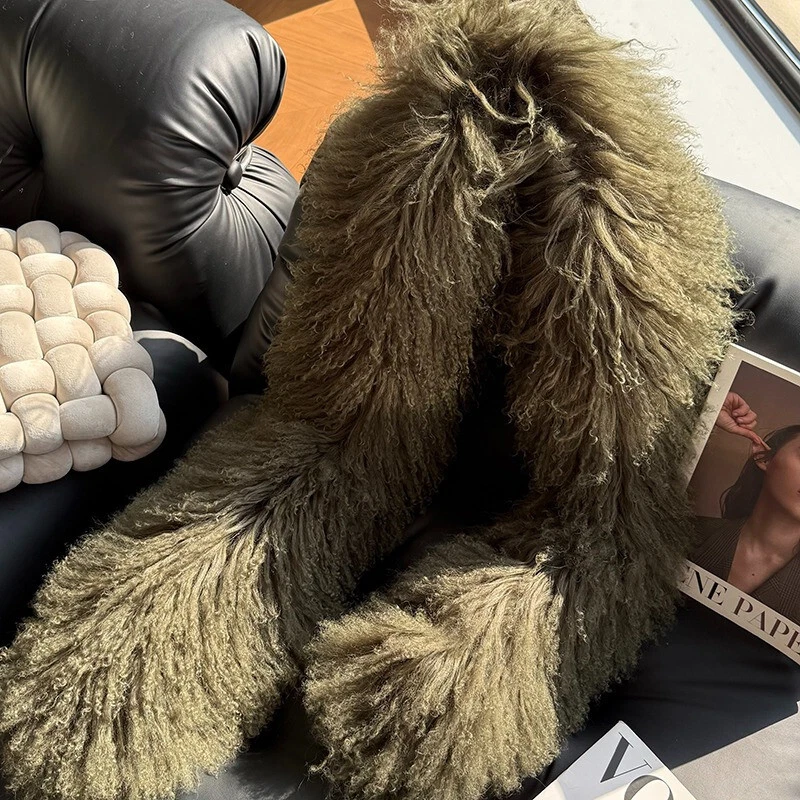 Women's Real Mongolian Fur Scarf Winter Warm Collar Shawl Scarves Neckerchief - Image 1 of 4