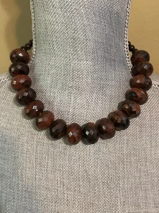 Lucite Faceted Graduated Beads Brown Chocker Necklace 17” - Picture 1 of 4