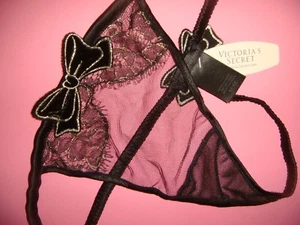 NWT Victoria's Secret Designer Collection L thong Black Gold lace Christmas BOW - Picture 1 of 2