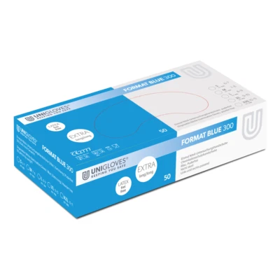 50x Einmalhandschuhe Unigloves Format 300 Blue Nitril puderfrei S M L XL