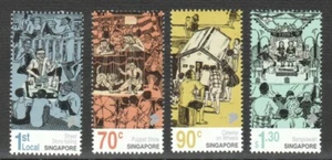 SINGAPORE 2019 POPULAR EARLY FORMS OF STREET STORY TELLING COMP. SET OF 4 STAMPS - Picture 1 of 3