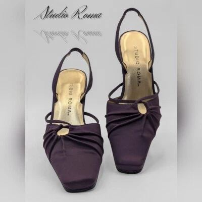 Tacones morados Studio Roma lujosos con correa de bloque de satén para mujer talla 6,5 Foto 1 de 4