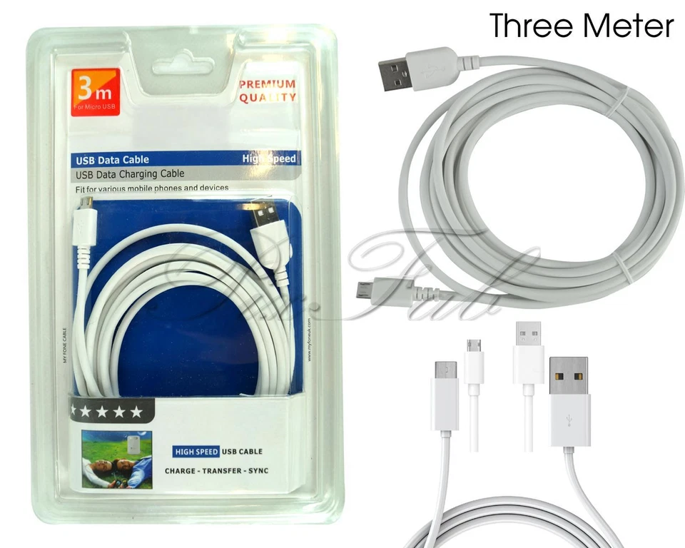 Premium Quality New Micro USB 100% Genuine 3 Metre Fast Sync & Charging Cable - Image 1 of 1
