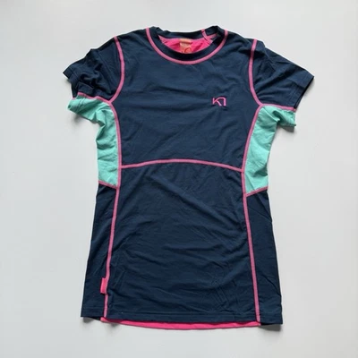 Camisa Atlética KARI TRAA Manga Corta Mujer Pequeña Azul Rosa Brillante Correr Foto 1 de 4