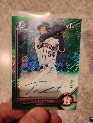 2022 Bowman #CPA-TW Tyler Whitaker Green Chrome Shimmer 1st Bowman Auto /99 - Image 1 of 2