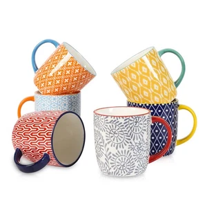 Juego de 6 tazas de café de porcelana Selamica de 11,7 oz con mango grande, tazas de café - Imagen 1 de 7
