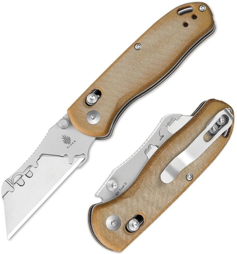 Cuchillo Plegable Kizer Cubiertos Oso Gota 2.75" Hoja de Acero Inoxidable Mango Micarta Foto 1 de 4