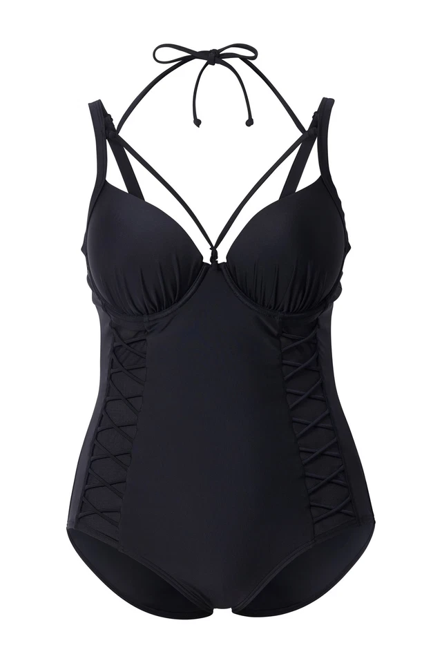 Ulla Popken Damen große Größen Badeanzug Bügel Softcups Neckholder 804884 - Bild 1 von 1