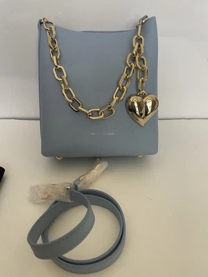 NWOT Carolina Herrera Amor Leather Bag w/Gold Chain Handle&Crossbody strape Blue - Image 1 of 4