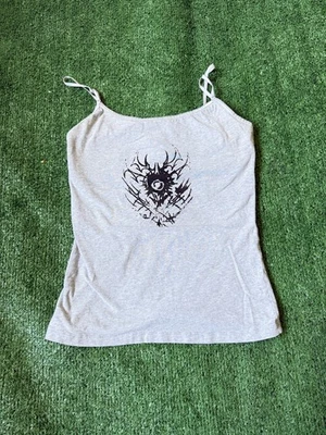 女式可爱复古 Y2K 2000s Grunge Cyber Emo Goth 灰色迷彩背心大号 — 第 1/4 张图片