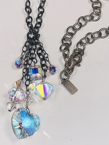 Crystal Planet Aurora Borealis Crystal Cluster Necklace on 925 Silver Chain - Picture 1 of 11