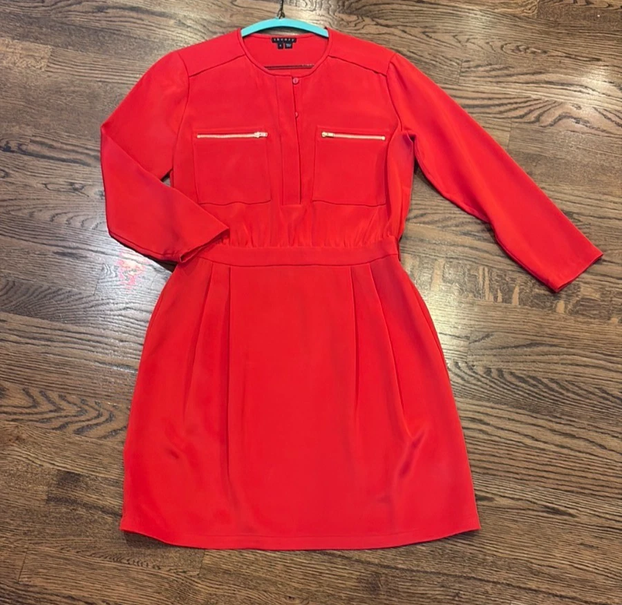 Theory Red silk blend Dress, 6, shirtdress, holidays, zippers - Image 1 of 1