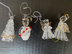 4 Vintage gesponnen Glas Engel Baum Schneemann Weihnachtsschmuck 2-2,5" - Bild 1 von 7
