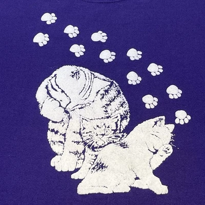 Sudadera Vintage Gatos Talla L Jerzees Hecha en EE. UU. Hinchada Elevada Gráfico Púrpura Foto 1 de 4