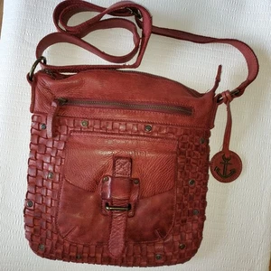 Harbour 2nd Red Leather Crossbody Bag Woven Boho Vintage Style Western Rodeo - Picture 1 of 24
