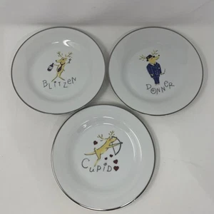 THREE Pottery Barn Reindeer Salad Plates 8.5" ~ Donner, Cupid & Blitzen - Picture 1 of 6
