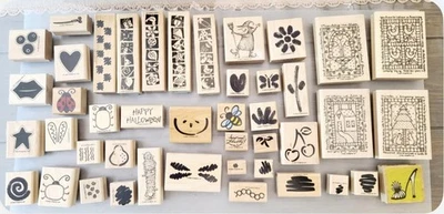 Lote de 64 carimbos de borracha montados em madeira tema misto, principalmente vintage. - Imagem 1 de 4