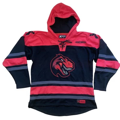 Camiseta deportiva de hockey de escisión con capucha para hombre suéter grande Lacer Raptor EDM DJ Red Rex Foto 1 de 4